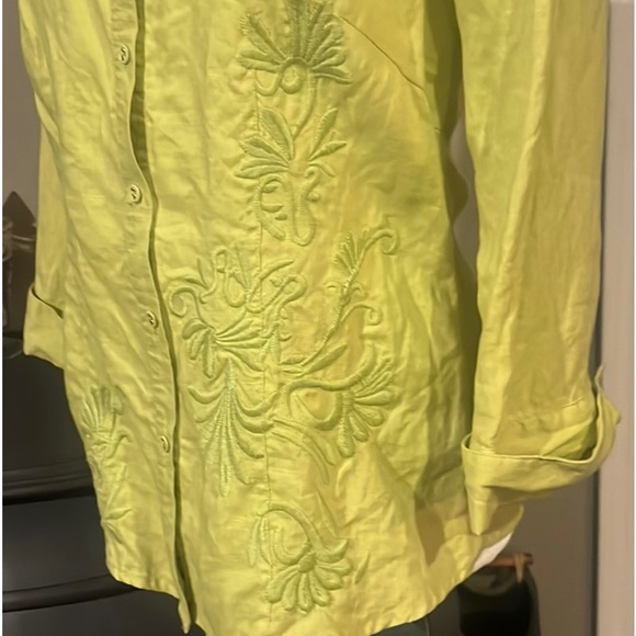 Tweeds Women’s 100% Linen Button Down 3/4 sleeve Shirt with Embroidered … - Picture 2 of 7